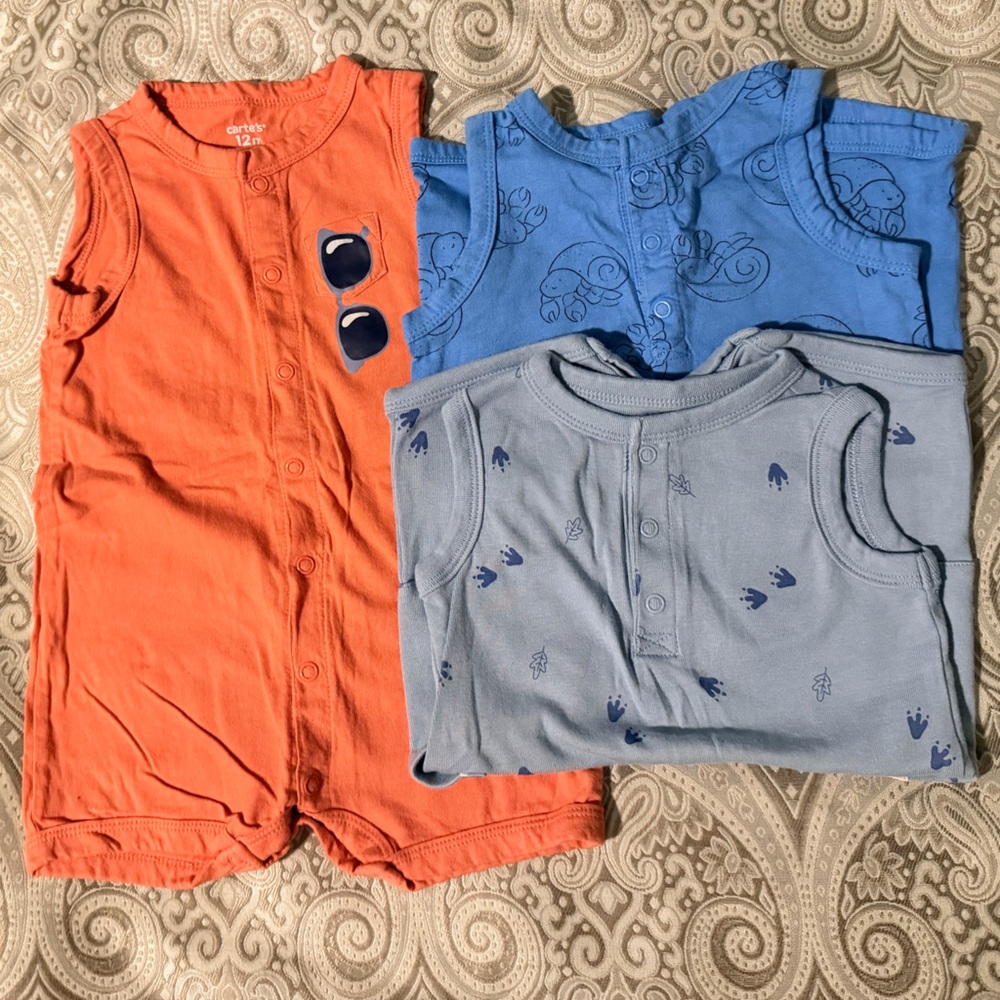 Carter's Orange, Light Blue and Royal Blue Baby One-Piece Set